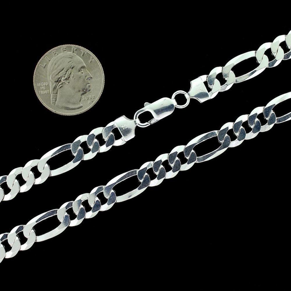 Real SOLID 925 Sterling Silver 9mm 20" Figaro Link Chain Necklace - Picture 3 of 6